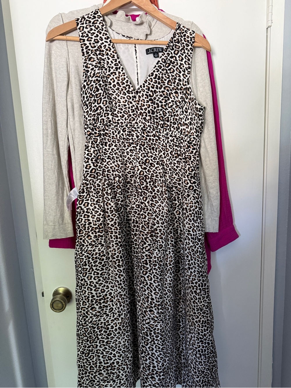 J. Crew Leopard Print V-Neck Midi Dress in Black and White